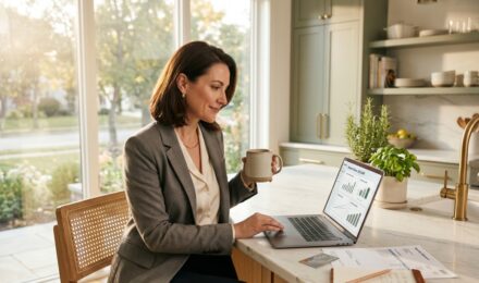 Person reviewing finances at a desk with a chart showing prime rate trends in the background
