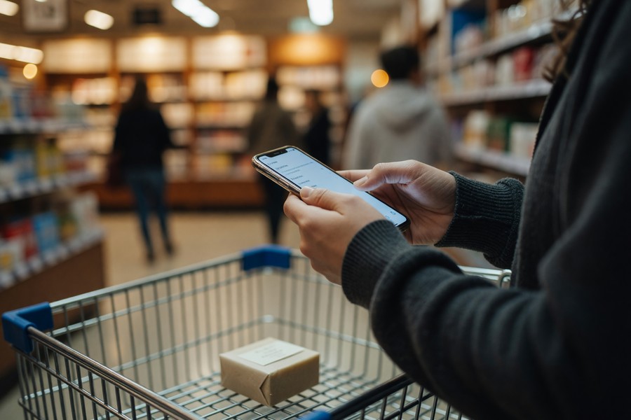 Person writing a purchase wish list in a notebook beside a smartphone and budget spreadsheet