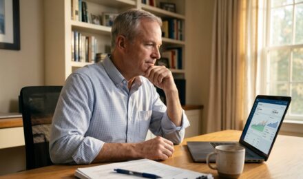 Person reviewing 401k retirement account documents after changing jobs near retirement age