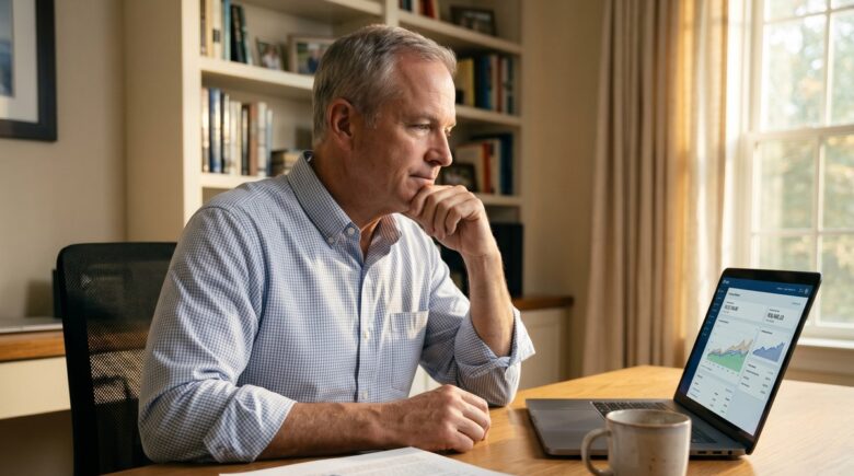 Person reviewing 401k retirement account documents after changing jobs near retirement age