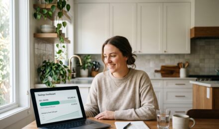 Person building a six month emergency fund using a high-yield savings account on a laptop
