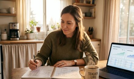 Teacher reviewing a financial plan to build wealth on a teacher salary