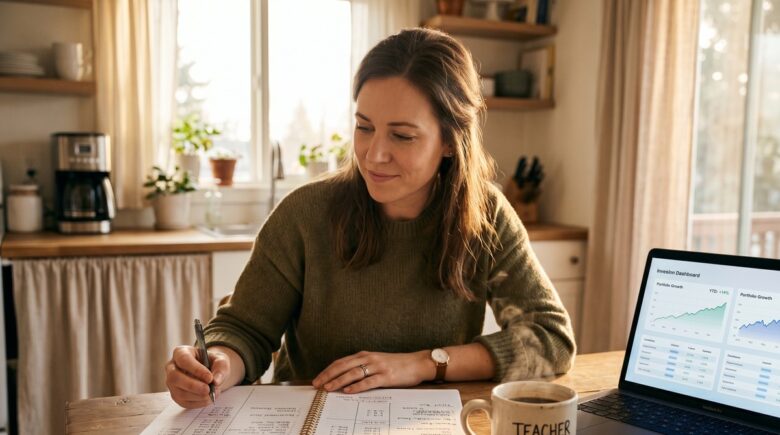 Teacher reviewing a financial plan to build wealth on a teacher salary