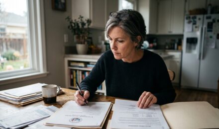 Person comparing debt settlement vs bankruptcy options at a desk with financial documents