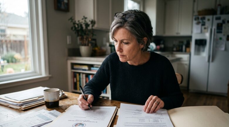 Person comparing debt settlement vs bankruptcy options at a desk with financial documents