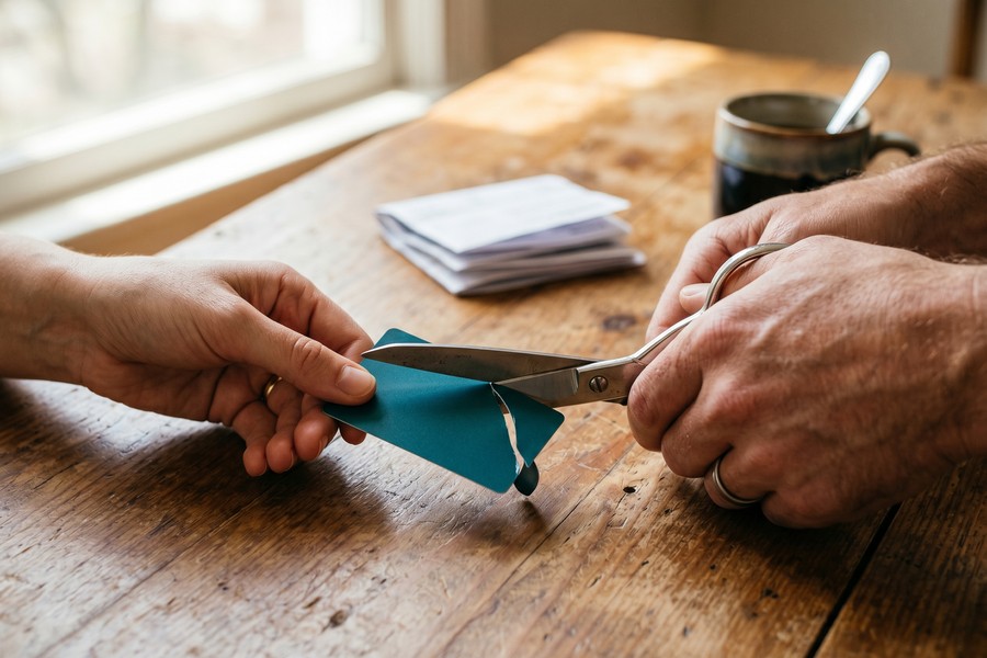 Diagram showing joint credit card liability paths during divorce settlement negotiations