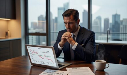 Person comparing fixed rate vs variable rate loan options on a laptop with interest rate charts