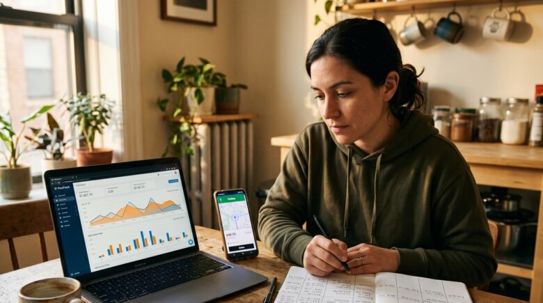 Gig economy worker reviewing finances on laptop to manage prime rate volatility
