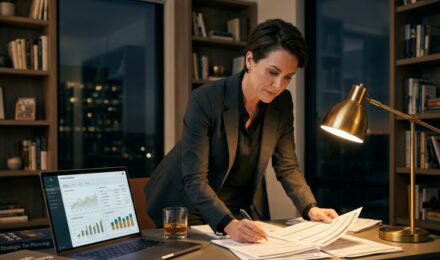 High-income earner reviewing retirement savings strategy with financial documents and contribution limit charts on a desk