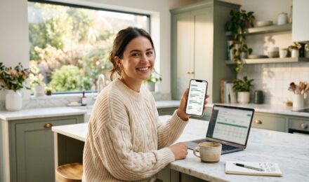 Person setting up automatic transfers to automate savings account on a laptop