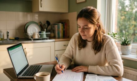 Person creating a budget plan while living paycheck to paycheck