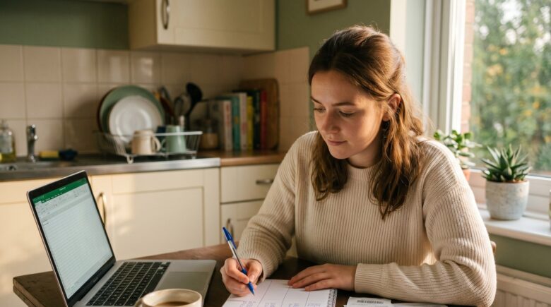 Person creating a budget plan while living paycheck to paycheck