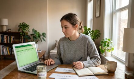 Person building an emergency fund by saving money in a jar on a tight budget