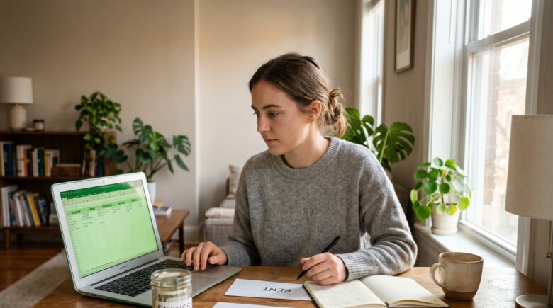 Person building an emergency fund by saving money in a jar on a tight budget