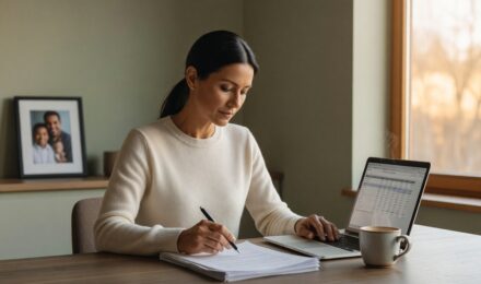 Person reviewing financial documents and budget plan to build wealth after divorce