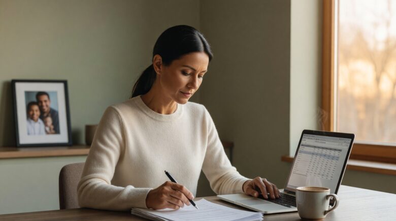 Person reviewing financial documents and budget plan to build wealth after divorce