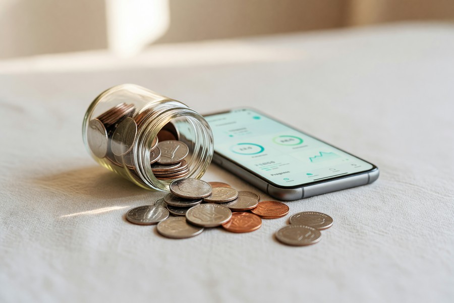 Screenshot-style illustration of an automated savings transfer setup on a mobile banking app