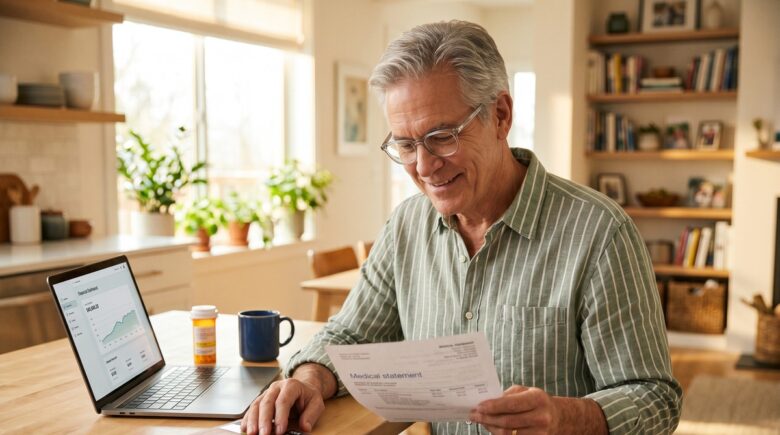 Senior couple reviewing HSA account options on a laptop after age 65