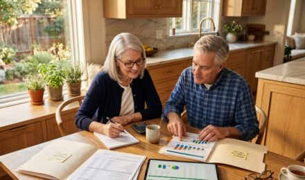 Retiree comparing Traditional IRA and Roth IRA withdrawal strategies at a desk