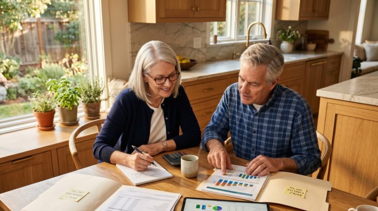 Retiree comparing Traditional IRA and Roth IRA withdrawal strategies at a desk