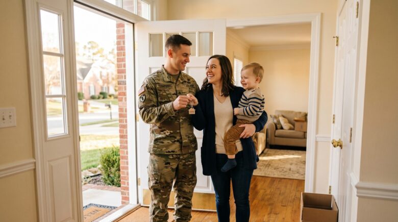 Military family reviewing VA benefits and BAH paperwork to build long-term wealth