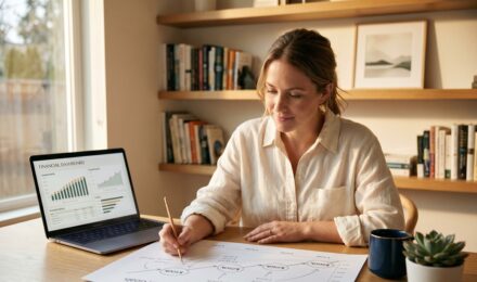 Person reviewing net worth milestones on a financial planning chart