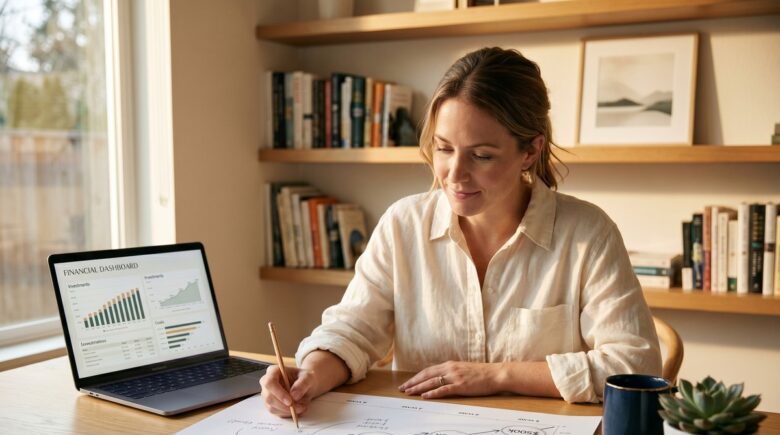 Person reviewing net worth milestones on a financial planning chart