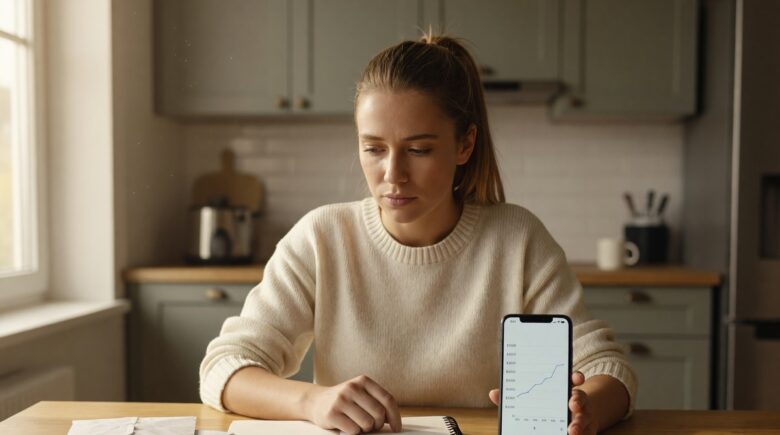 Person weighing the decision to pay off debt or save money with a notepad and calculator on a desk