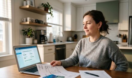 Person reviewing credit card statements and personal loan options to escape the minimum payment trap