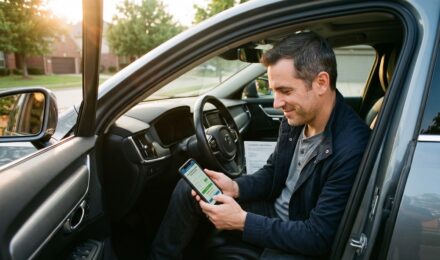 Person reviewing prime rate auto refinancing options on a laptop next to car keys