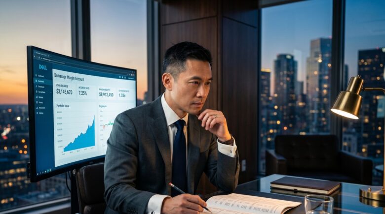 Investor reviewing margin loan interest rates compared to the prime rate on a brokerage account statement