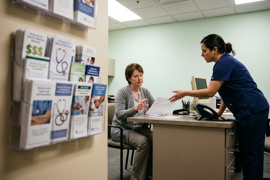 Infographic comparing hospital payment plan types: zero-interest, low-interest, and third-party variable-rate