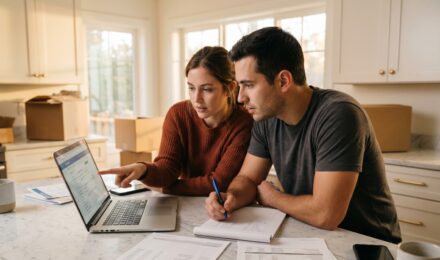 Newlywed couple reviewing variable-rate debt options as prime rate shifts