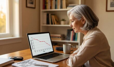 Senior couple reviewing variable-rate debt statements as prime rate drops
