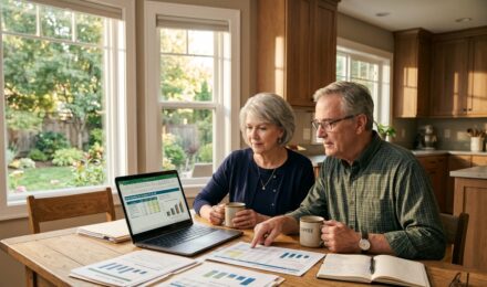 Retiree comparing tax documents from a high-tax state and a no-income-tax state side by side