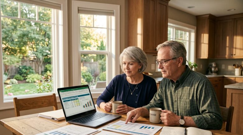 Retiree comparing tax documents from a high-tax state and a no-income-tax state side by side
