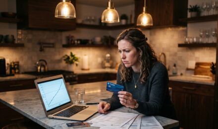 Person reviewing multiple credit card and loan statements affected by a rising prime rate