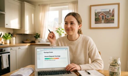 Person reviewing savings account options to build a down payment fund without locking money up
