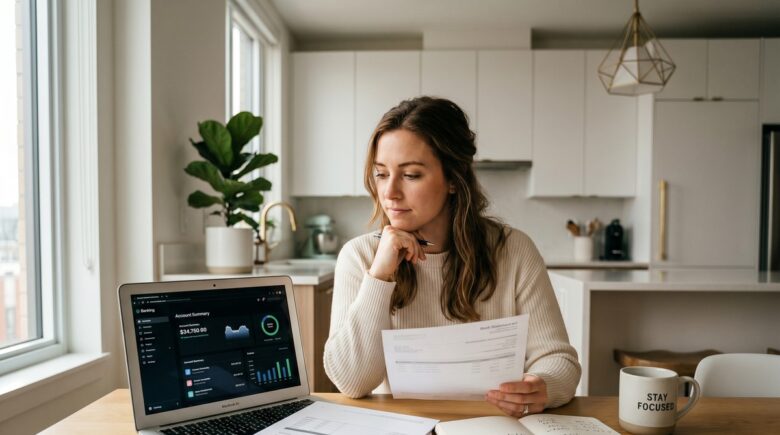 Person reviewing savings account minimum balance requirements before opening a bank account
