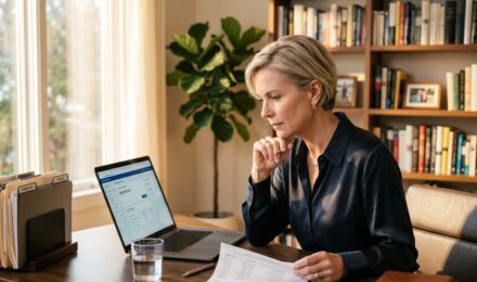 Person reviewing a high-balance savings account statement exceeding $250,000 on a laptop