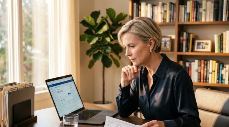 Person reviewing a high-balance savings account statement exceeding $250,000 on a laptop