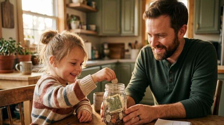 Parent and child opening a savings account together at a bank