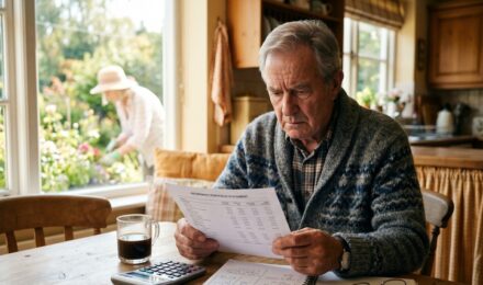 Retiree reviewing investment portfolio chart showing sequence of returns risk impact on retirement savings