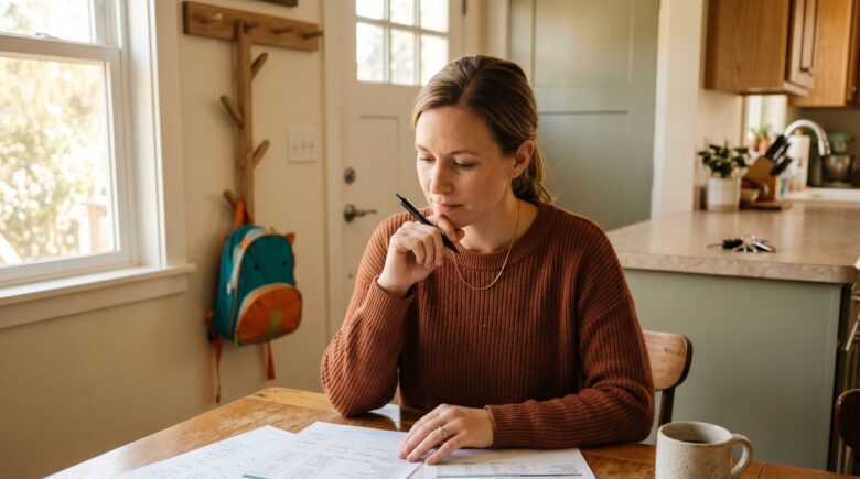 Single-income couple reviewing retirement plan documents at home