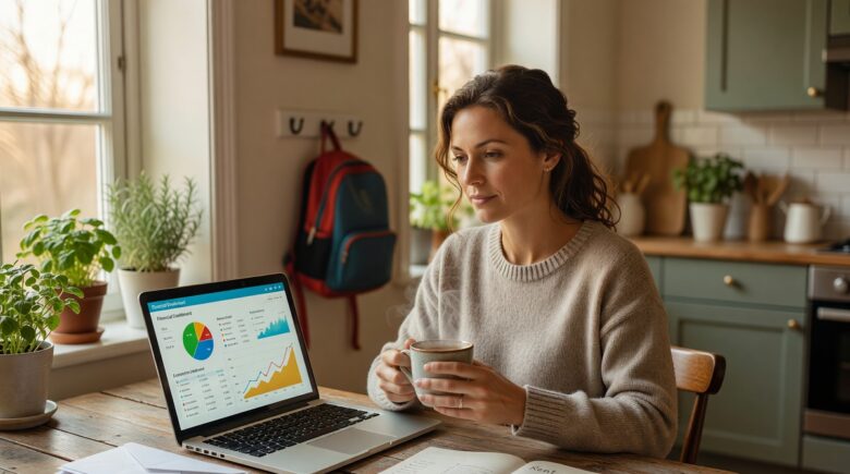 Single income household couple reviewing budget and wealth building plan at kitchen table