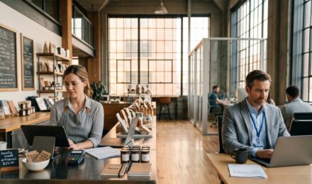 Small business owner and employee comparing wealth building strategies side by side