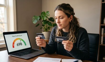 Split graphic comparing soft inquiry vs hard inquiry and their effect on a credit score report