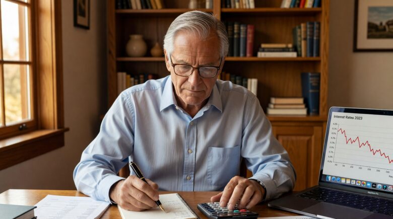 Retired couple reviewing variable rate debt statements before a Federal Reserve rate cut