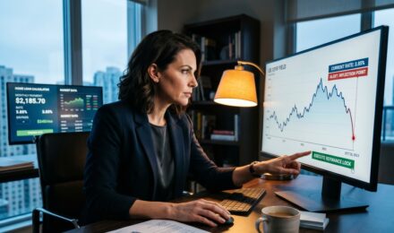 Homeowner reviewing refinance options during a prime rate drop with mortgage documents and interest rate chart