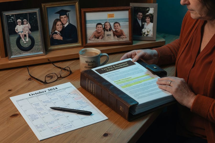 A calm family discussion around a dining table with trust documents, emphasizing transparency.
